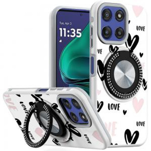 Moto G 5G 2025 Metal Diamond CD Pattern Design Rotational Case White Love Hearts