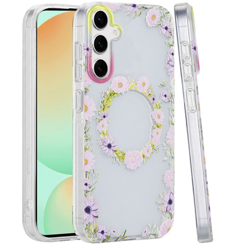 Sam S24 FE Mag Double Layer Design Case Yellow / Purple Floral