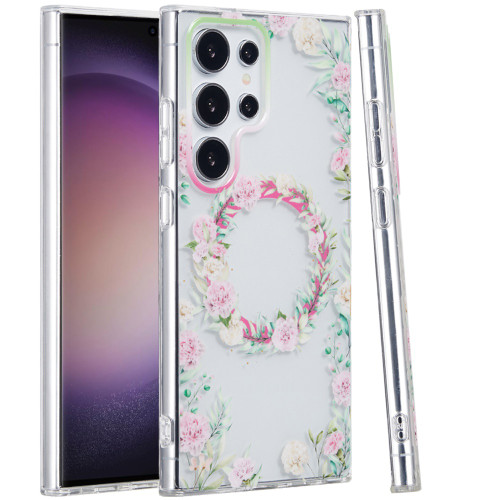 Sam S23 Ultra Mag Double Layer Design Case Green/Pink Floral