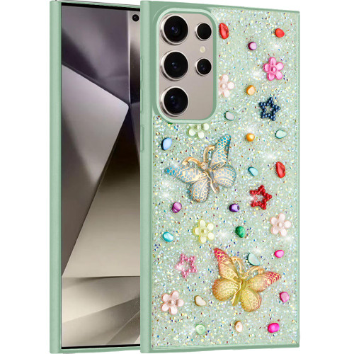 Sam S24 Ultra Butterfly Diamond Bling Glitter Hybrid Case Teal