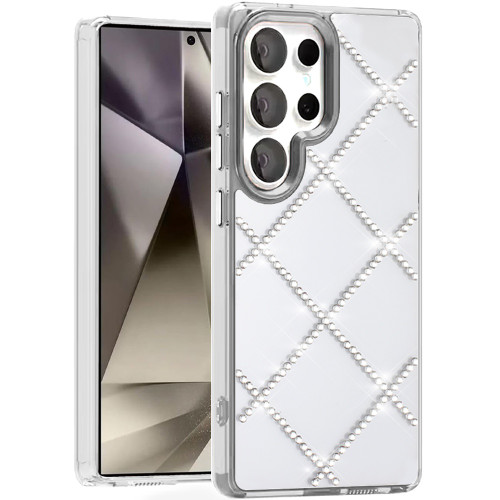 Sam s24 Ultra Gem Glitter Diamond Transparent Colorful Hybrid Case Silver
