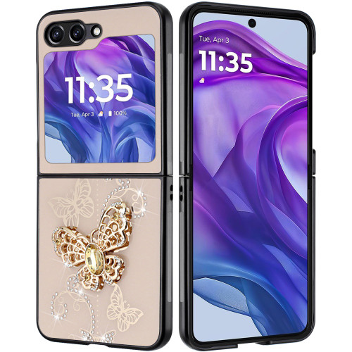 Moto Razr 2025/2024 SPLENDID Diamond Glitter Case Garden Butterflies Gold