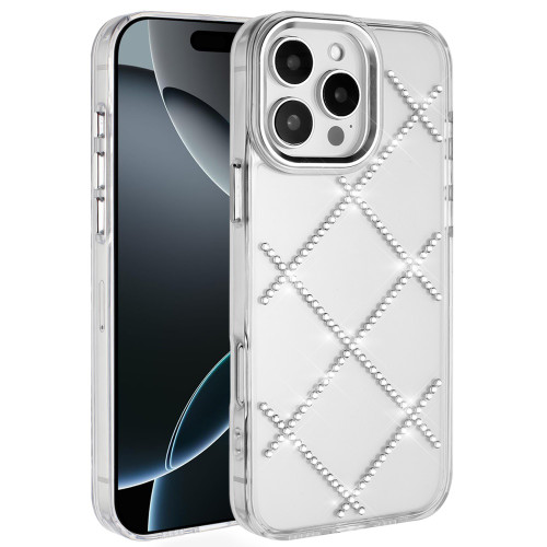 iP 16 Pro Max Gem Glitter Diamond Transparent Colorful Hybrid Case Silver iP 16 Pro Max Gem Glitter Diamond Transparent Colorful Hybrid Case Silver