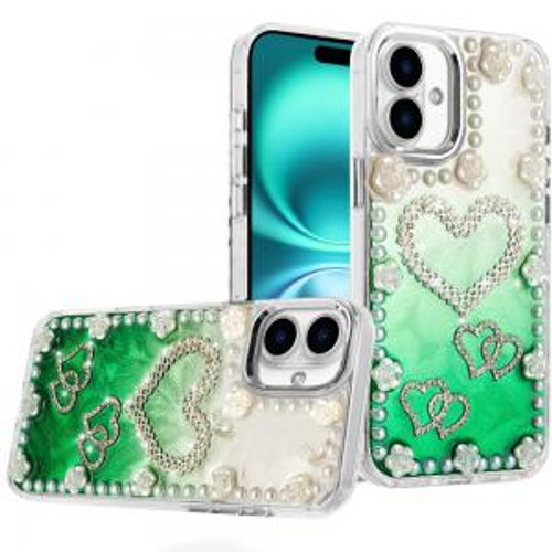 iP 17 Pearls Epoxy Glitter Ornaments Case Green