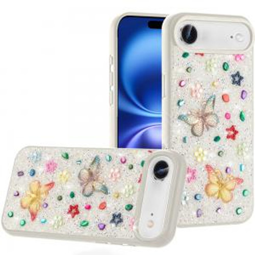 IP 17 Air Butterfly Diamond Bling Glitter Hybrid Case White