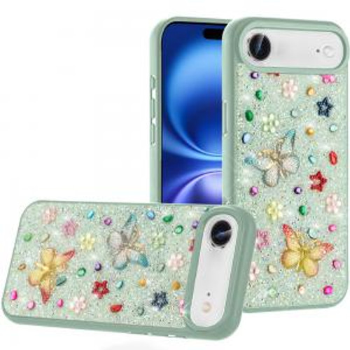 IP 17 Air Butterfly Diamond Bling Glitter Hybrid Case Teal