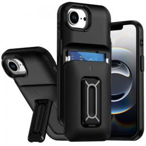 iP 16E / SE4 (2025) Card Holder with Wrist Strap Hybrid KickStand Black iP 16E / SE4 (2025) Card Holder with Wrist Strap Hybrid KickStand Black