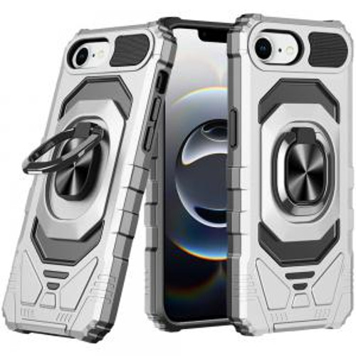 IP 16E Robotic Hybrid with Magnetic Ring Stand Case Silver IP 16E Robotic Hybrid with Magnetic Ring Stand Case Silver