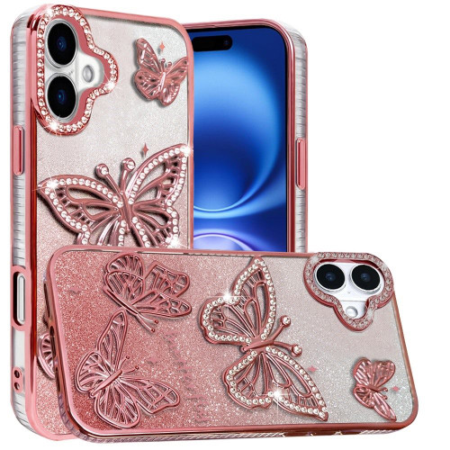 IP 17 Butterfly Freedom Shimmer Glitter Case Rose Gold