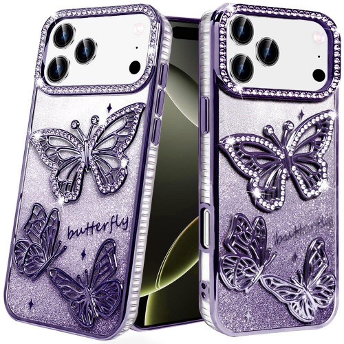 IP 17 Pro Butterfly Freedom Shimmer Glitter Case Purple IP 17 Pro Butterfly Freedom Shimmer Glitter Case Purple