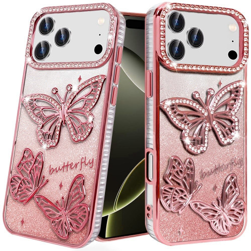 IP 17 Pro Butterfly Freedom Shimmer Glitter Case Rose Gold IP 17 Pro Butterfly Freedom Shimmer Glitter Case Rose Gold