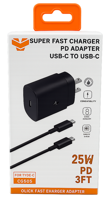 Plug-In C 25W Super Fast Charging Home Adapter Combo