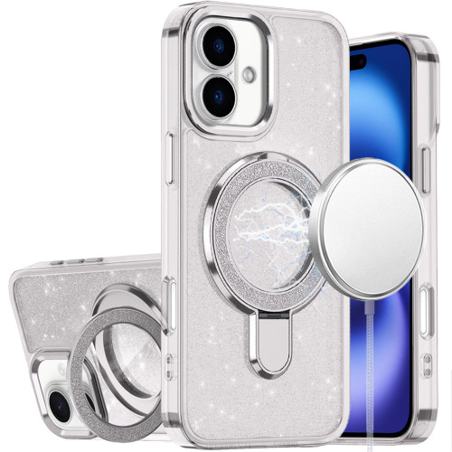 IP 17 Transparent Glitter Rotaional Magnetic Ring Stand Case Clear