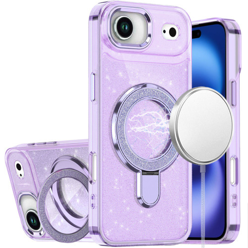 iP 17 Air Transparent Glitter Rotaional Magnetic Ring Stand Case Purple