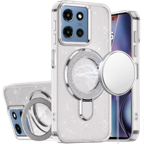Moto G 5G 2025 Transparent Glitter Rotaional Magnetic Ring Stand Case Clear