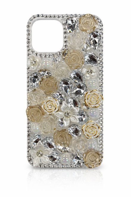 IP 16 Pro Max Spectacular Rose Flower Full Diamond Bling Stones Pink