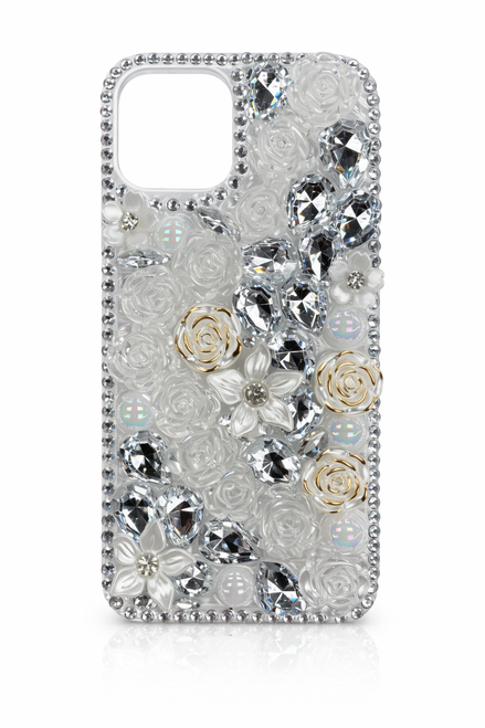 IP 15 Rose Flower Full Diamond Bling Stones Clear