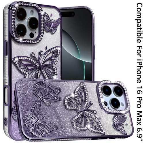 IP 16 Pro Max Butterfly Freedom Shimmer Glitter Case Gold