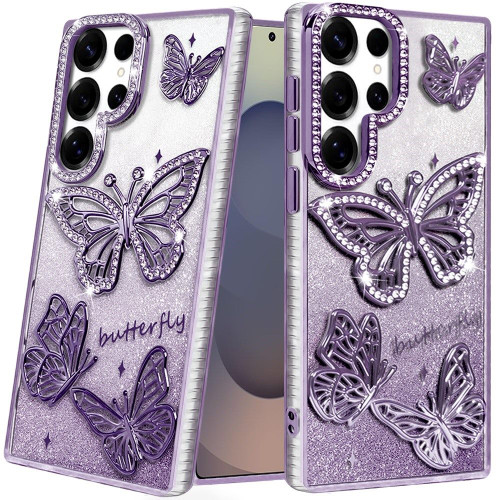 SAM S25 Ultra Butterfly Freedom Shimmer Glitter Case Purple