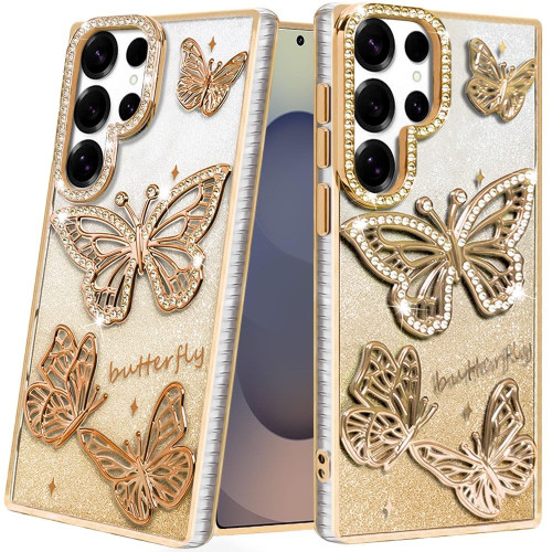 SAM S25 Ultra Butterfly Freedom Shimmer Glitter Case Gold