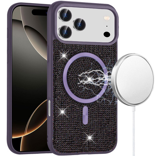 IP 17 Pro Diamond Magnetic Circle Pattern Hybrid Case Purple