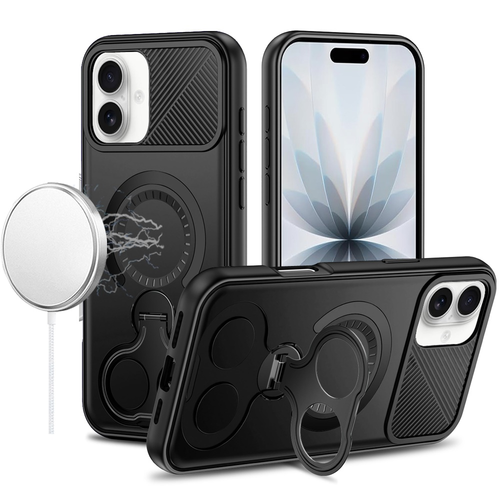 IP 15 Car Mount with 2-Ring Stand Hybrid Case Black