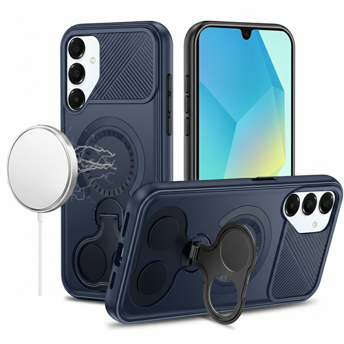 IP 13 Pro Max Car Mount with 2-Ring Stand Hybrid Case Navy