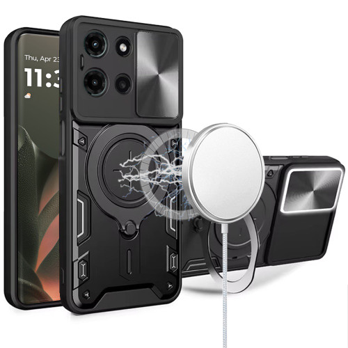 Moto Edge 2025 Magnetic Circle Kick Stand With Camera Cover Black