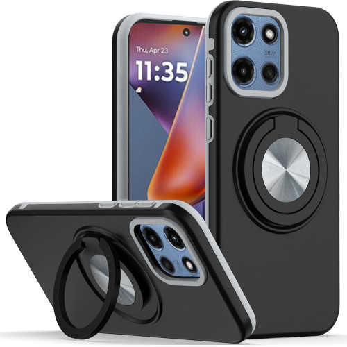 Moto G Power 5G 2025 Matte Ring Stand Case Black