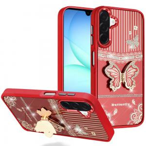 SAM A17 5G Splendid Glitter Butterfly Design Stand Metallic Edges Case Red