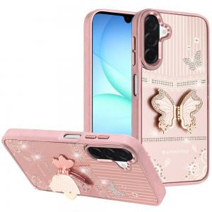 SAM A17 5G Splendid Glitter Butterfly Design Stand Metallic Edges Case Rose Gold