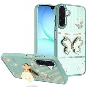 SAM A17 5G Splendid Glitter Butterfly Design Stand Metallic Edges Case Teal
