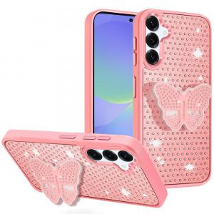 SAM A36/A56 Butterfly Moveable Grip Stand With Small Diamonds Case Pink