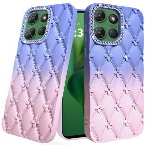 Moto G Power 5G 2025 Floral Joy Glitter Shimmer Leather Case Light Blue/Light Pink