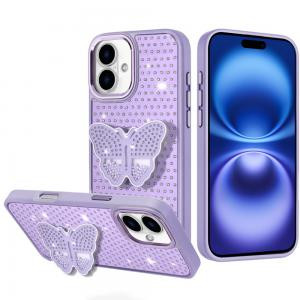 IP 17 Butterfly Moveable Grip Stand With Small Diamonds Purple