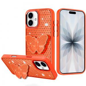 IP 17 Butterfly Moveable Grip Stand With Small Diamonds Cosmic Orange