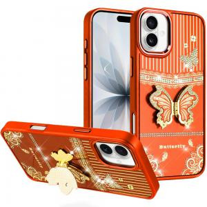 IP 17 Splendid Glitter Butterfly Design Stand Metallic Edges Case Cosmic Orange