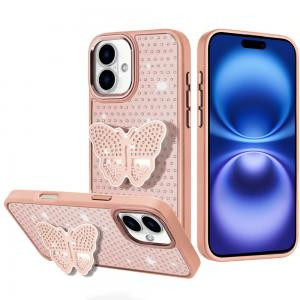 IP 17 Butterfly Moveable Grip Stand With Small Diamonds Rose Gold