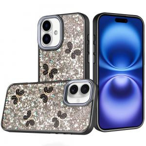 IP 17 Cute Butterfly Ornaments Diamonds Shimmer Matching Metallic Black