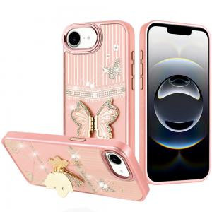 IP 17E / 16E / SE4 Splendid Glitter Butterfly Design Stand Metallic Edges Case Rose Gold