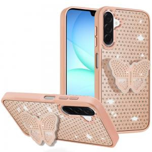 SAM A17 5G Butterfly Moveable Grip Stand With Small Diamonds Rose Gold