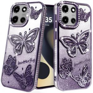 Moto Edge 2025 Butterfly Freedom Shimmer Glitter Case Purple