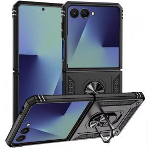 SAM Z Flip 7 Magnetic Ring Kickstand Hybrid Case Black