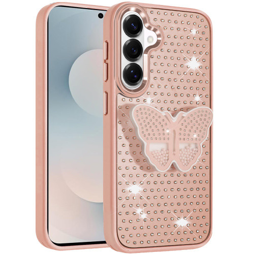 SAM S26 Butterfly Moveable Grip Stand With Small Diamonds Rose Gold