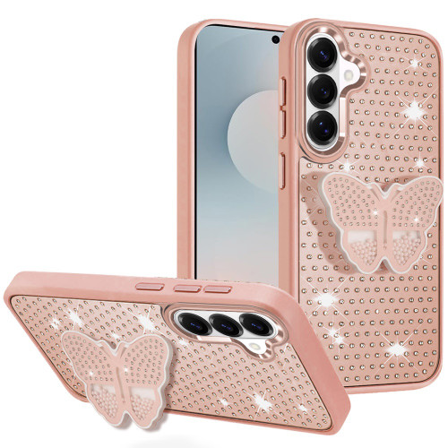 SAM S26 Butterfly Moveable Grip Stand With Small Diamonds Pink