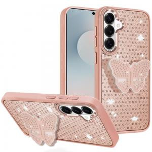 Sam S26 Plus Butterfly Moveable Grip Stand With Small Diamonds Rose Gold