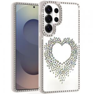 Sam S26 Ultra Beautiful Angel Hearts Glitter Diamond Edged Case Beige