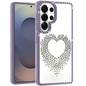 Sam S26 Ultra Beautiful Angel Hearts Glitter Diamond Edged Case Purple