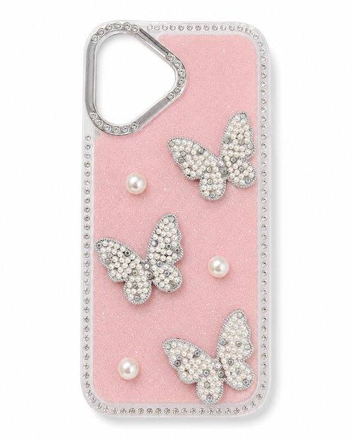 IP 16E/17E Glitter Butterfly Case Pink