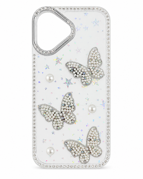 IP 15 Glitter Butterfly Case Clear